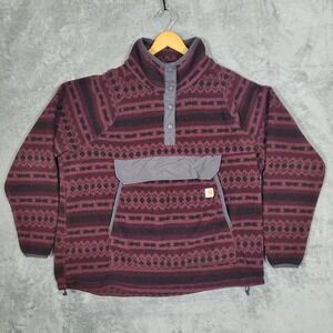 Carhartt Jacket Womens 2X Aztec Fleece Sherpa Snap Front Pullover Relaxed Maroon